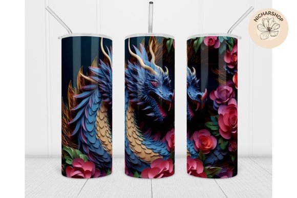 20oz 3D Dragon Flower Quilling Tumbler Design