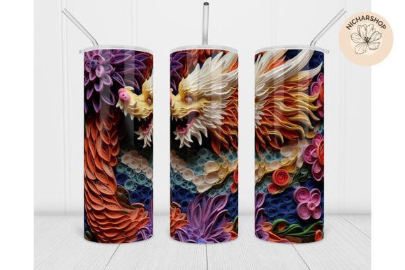 20oz 3D Dragon Flower Quilling Tumbler3 Digital Design Evaluation