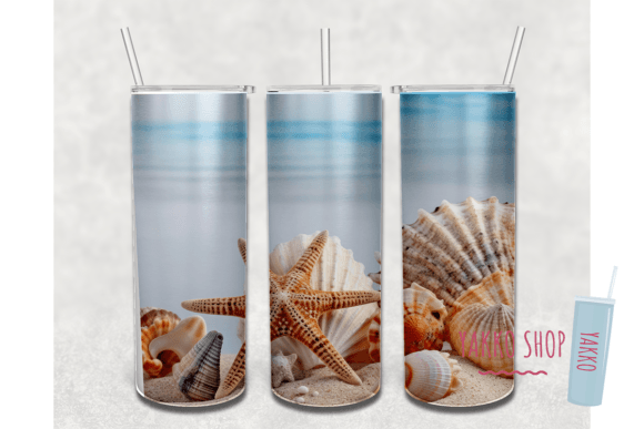 20oz 3D Shells Sea Beach Summer Tumbler: Digital Design for Custom Sublimation