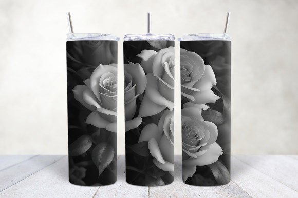 3D Black White Roses Seamless Tumbler Design