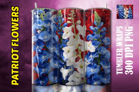 3D Blue Delphiniums Tumbler Design