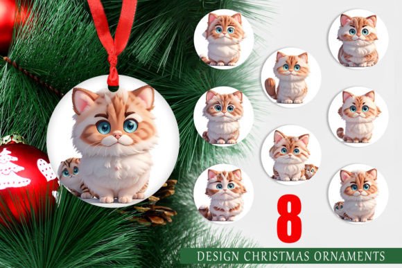 3D Cat Christmas Ornament PNG Assets