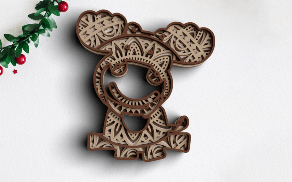 3D Christmas SVG DXF Moose: Layered Mandala Art