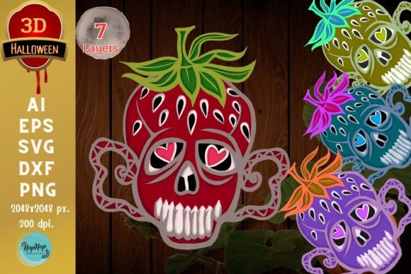 3D Halloween Fruit Skull Strawberry Digital Cut Files