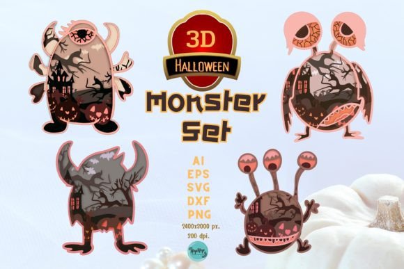 3D Halloween Monster Set: Creative Digital Cut Files