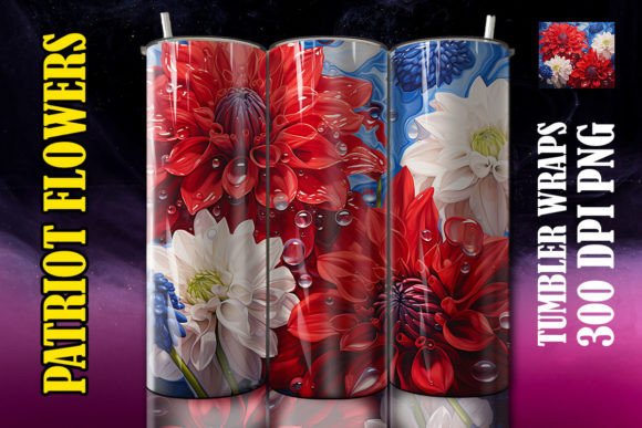 3D Red Dahlias Flower Tumbler 2 Design Asset