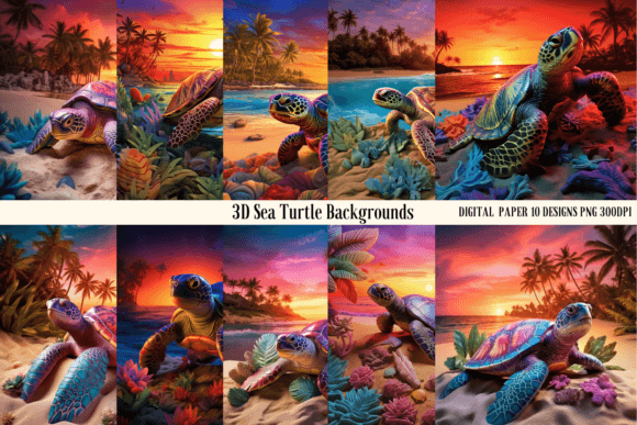 3D Sea Turtle Backgrounds Digital Pap: Versatile Assets for Creative Projects