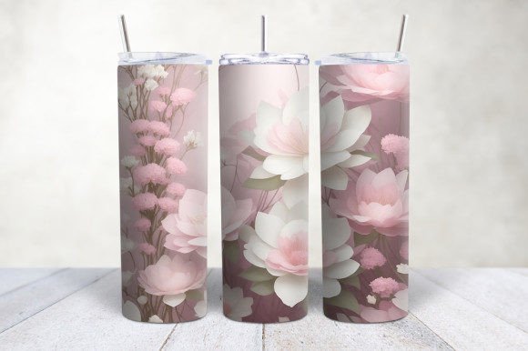 3D White Pink Flowers Botanical Tumbler: Elevating Custom Drinkware with Digital Sublimation