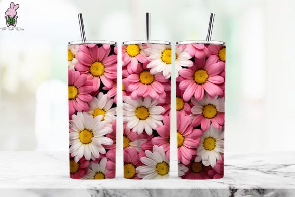 Elevating Tumbler Sublimation with 3D Pink Daisy Flowers Background 12